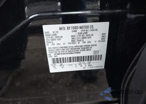 2022 Ford Edge Titanium из США, поврежденный, VIN 2FMPK4K9XNBA70800